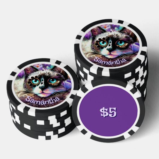 Siamese Witte Kitty Cat Crocus Bloemen Gepersonali Poker Chips (Opstapeling)