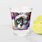Siamese Witte Kitty Cat Crocus Bloemen Gepersonali Shot Glas (Voorkant)