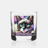 Siamese Witte Kitty Cat Crocus Bloemen Gepersonali Whisky Glas (Achterkant)