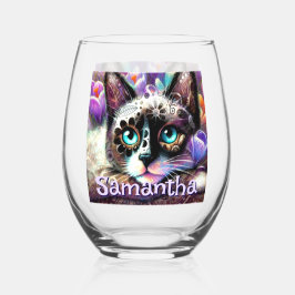 Siamese Witte Kitty Cat Crocus Bloemen Gepersonali Wijnglas Zonder Voet