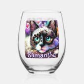 Siamese Witte Kitty Cat Crocus Bloemen Gepersonali Wijnglas Zonder Voet (Achterkant)