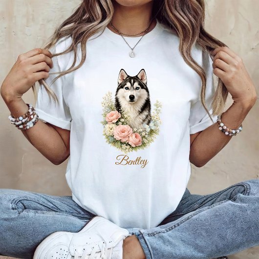 Siberiaans-Husky bloemportret T-shirt