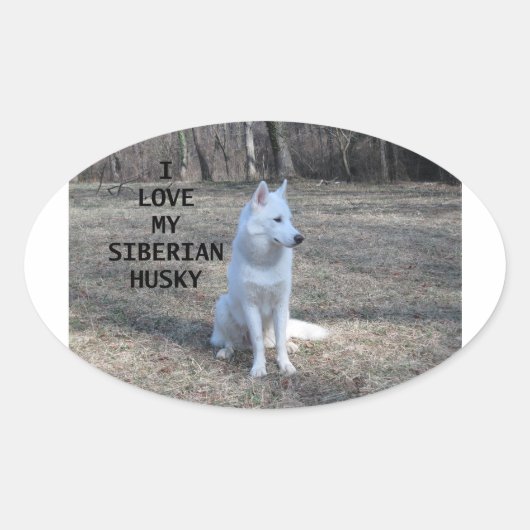 siberiaanse husky white love w pic ovale sticker (Voorkant)