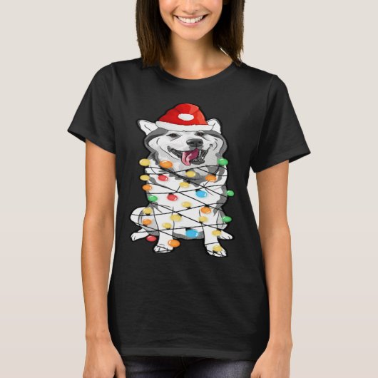 Siberian Alaskan Husky Christmas Tree Light Bulb T-shirt (Voorkant)