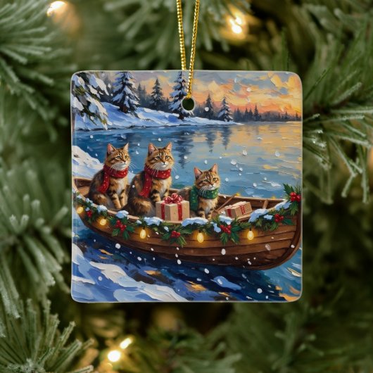 Siberian Cat Christmas Boat Holiday Keramisch Ornament (Boom)