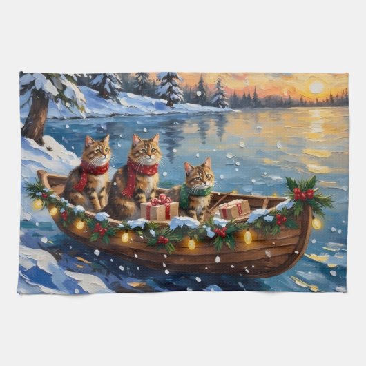 Siberian Cat Christmas Boat Holiday Theedoek (Horizontaal)
