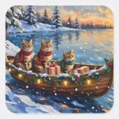 Siberian Cat Christmas Boat Holiday Vierkante Sticker (Voorkant)