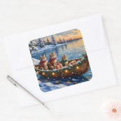 Siberian Cat Christmas Boat Holiday Vierkante Sticker (Envelop)