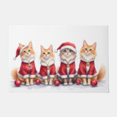 Siberian Cat Christmas Dress Santa Hat Deurmat (Voorkant)