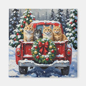 Siberian Cat Christmas Red Truck Holiday Magneet (Voorkant)