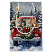 Siberian Cat Christmas Red Truck Holiday Medium Cadeauzakje (Voorkant)