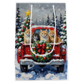 Siberian Cat Christmas Red Truck Holiday Medium Cadeauzakje (Achterkant)