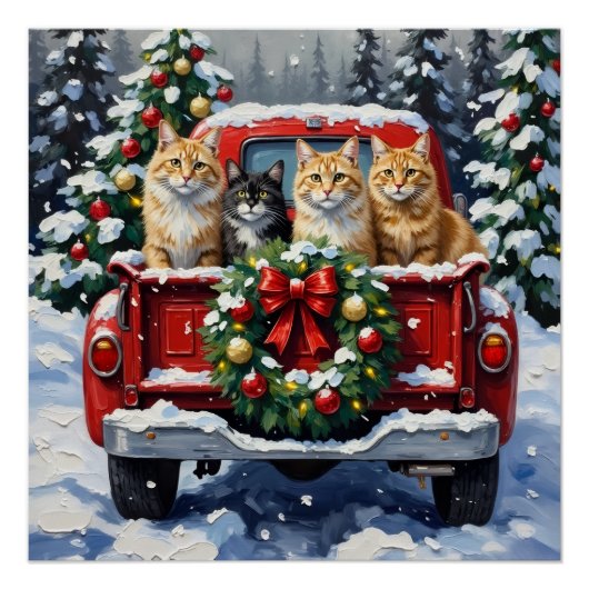 Siberian Cat Christmas Red Truck Holiday Perfect Poster (Voorkant)