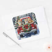 Siberian Cat Christmas Red Truck Holiday Vierkante Sticker (Envelop)