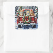 Siberian Cat Christmas Red Truck Holiday Vierkante Sticker (Tas)