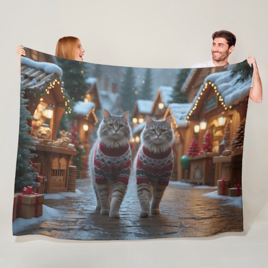Siberian Cats Christmas Snow Holiday Fleece Deken (In situ)