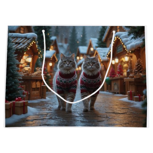 Siberian Cats Christmas Snow Holiday  Groot Cadeauzakje (Voorkant)