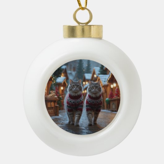 Siberian Cats Christmas Snow Holiday Keramische Bal Ornament (Voorkant)