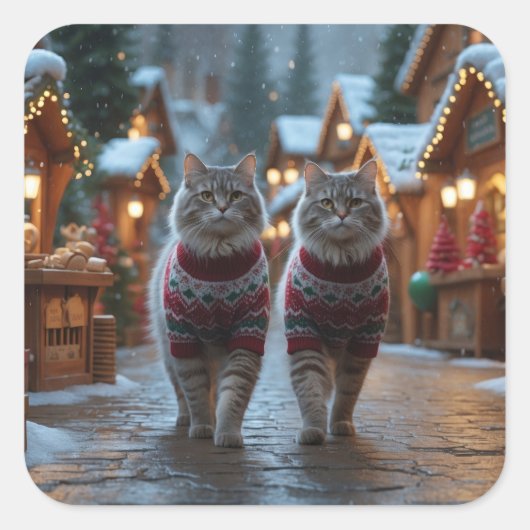 Siberian Cats Christmas Snow Holiday  Vierkante Sticker (Voorkant)