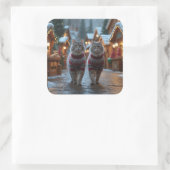 Siberian Cats Christmas Snow Holiday  Vierkante Sticker (Tas)