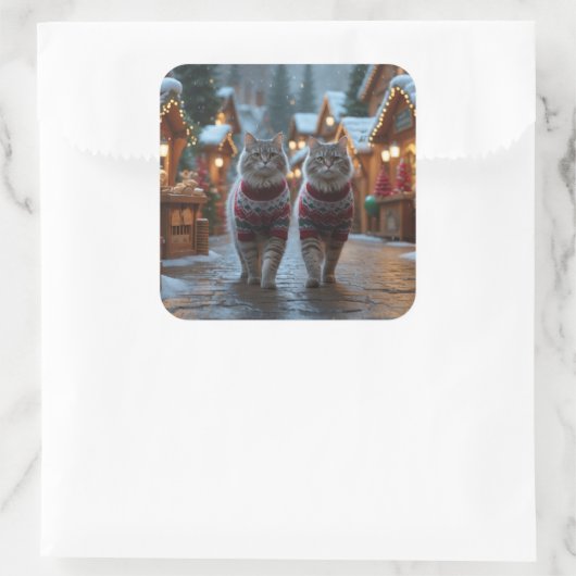 Siberian Cats Christmas Snow Holiday  Vierkante Sticker (Tas)