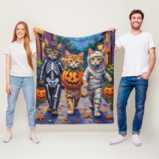 Siberian Cats Trick-or-Treating Halloween Costumes Fleece Deken (In situ)