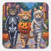 Siberian Cats Trick-or-Treating Halloween Costumes Vierkante Sticker (Voorkant)