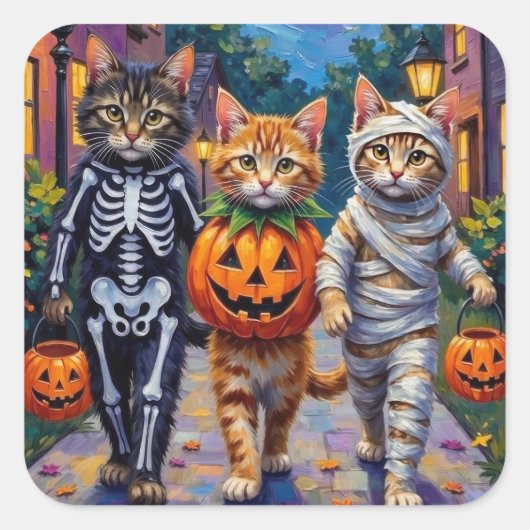 Siberian Cats Trick-or-Treating Halloween Costumes Vierkante Sticker (Voorkant)