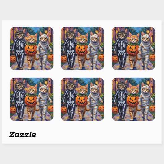 Siberian Cats Trick-or-Treating Halloween Costumes Vierkante Sticker (Vel)
