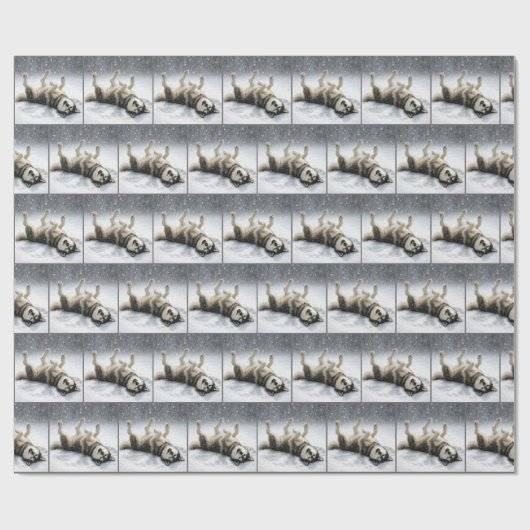 Siberian Huskey Creating a Snow Angel Cadeaupapier (Vlak)