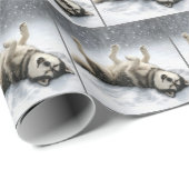 Siberian Huskey Creating a Snow Angel Cadeaupapier (Rol Hoek)