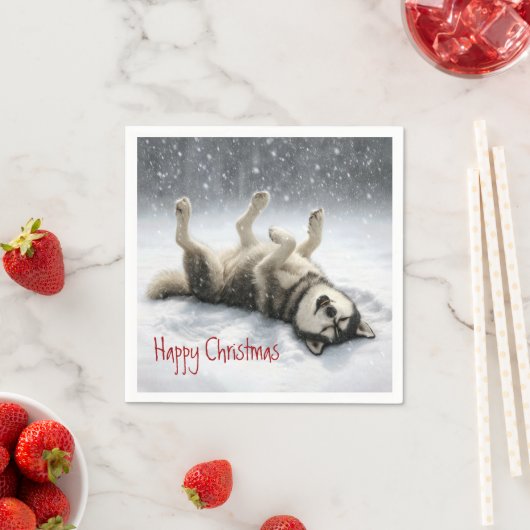 Siberian Huskey Creating a Snow Angel Servet (Insitu)