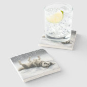 Siberian Huskey Creating a Snow Angel Stenen Onderzetter (Zijkant)