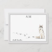 Siberian Huskie Gray Border Monogram op persoonlij Notitiekaartje (Voorkant)