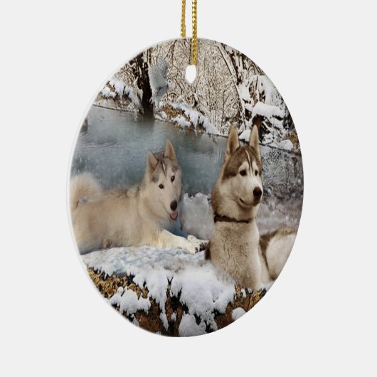 Siberian Huskies Snow Scene Ornament (Rechts)