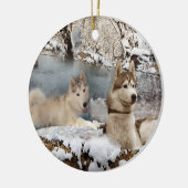 Siberian Huskies Snow Scene Ornament (Links)