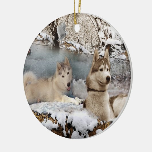 Siberian Huskies Snow Scene Ornament (Links)