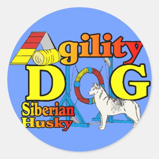 Siberian Husky Agility Ronde Sticker (Voorkant)