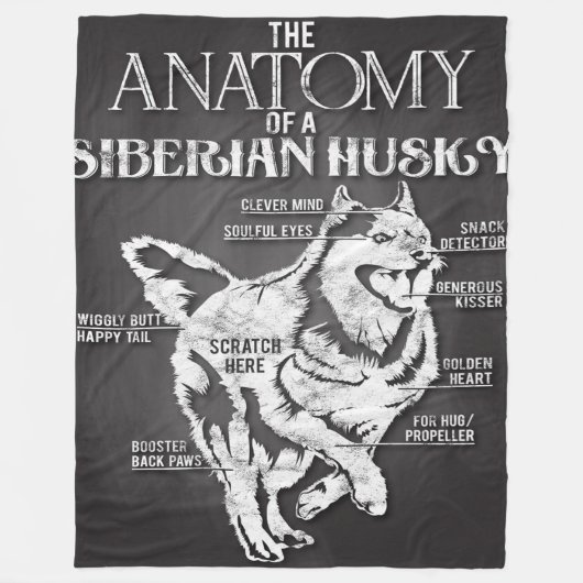 Siberian Husky Anatomy Artful Husky Dog Fleece Deken (Voorkant)
