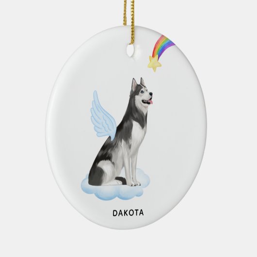 Siberian Husky Angel - Gepersonaliseerd dichter bi Keramisch Ornament (Rechts)