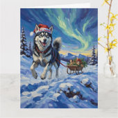 Siberian Husky Arctic Sled Run Christmas Hat Kaart (Gele Bloem)