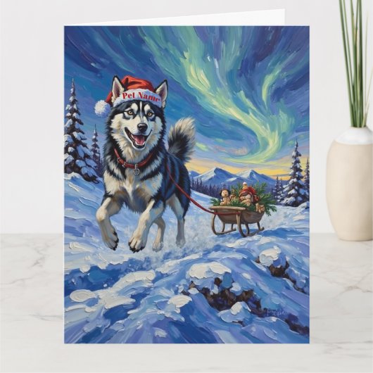 Siberian Husky Arctic Sled Run Christmas Hat Kaart (Voorkant)