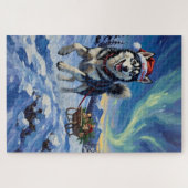 Siberian Husky Arctische sleeënloop Kerstmuts Legpuzzel (Horizontaal)