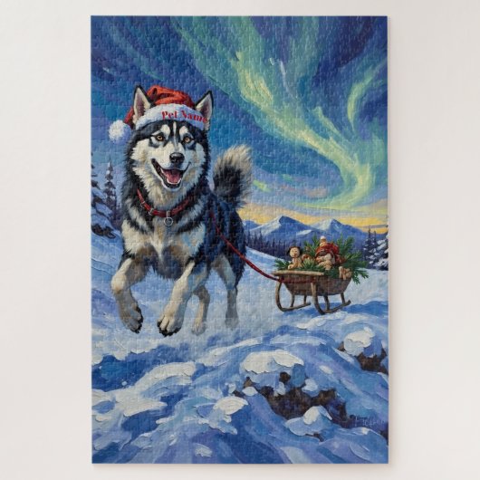 Siberian Husky Arctische sleeënloop Kerstmuts Legpuzzel (Verticaal)