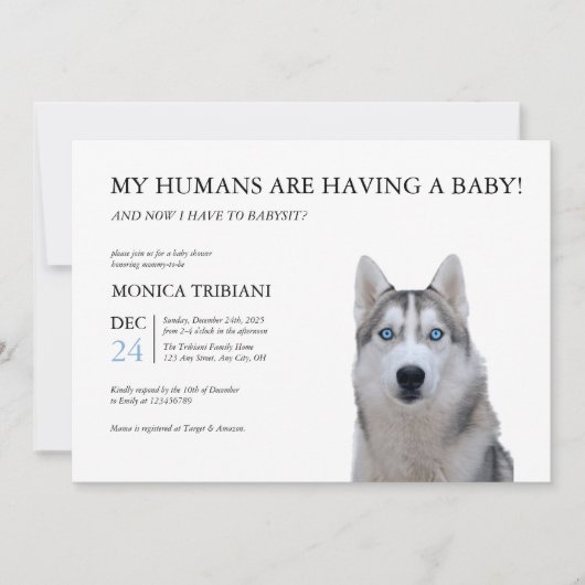 Siberian Husky Baby shower Minimalist Uitnodiging (Voorkant)