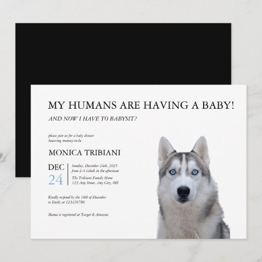 Siberian Husky Baby shower Minimalist Uitnodiging (Voorkant / Achterkant)