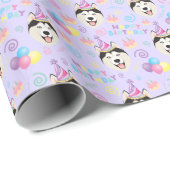 Siberian Husky Birthday Gift Wrapping Paper Purple Cadeaupapier (Rol Hoek)