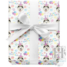 Siberian Husky Birthday Gift Wrapping Paper White