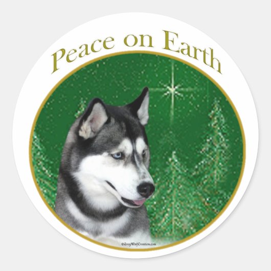Siberian Husky (blk) Peace Ronde Sticker (Voorkant)