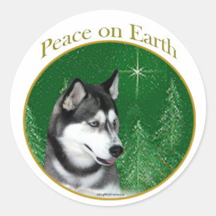 Siberian Husky (blk) Peace Ronde Sticker